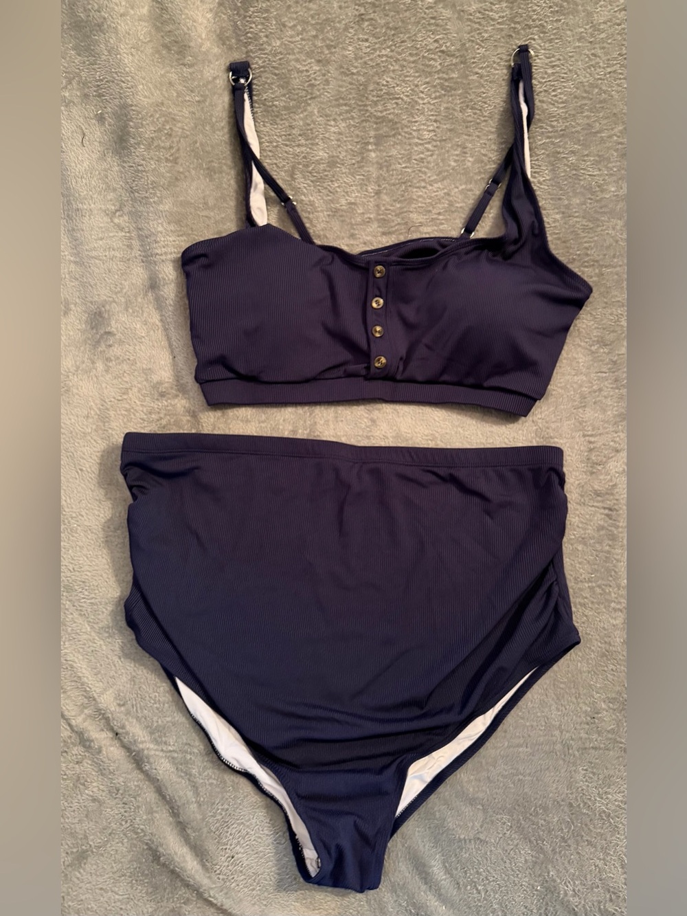 New, Brand Unknown, Navy Ribbed High-wasted  Bikini Set, Sz 2XL
